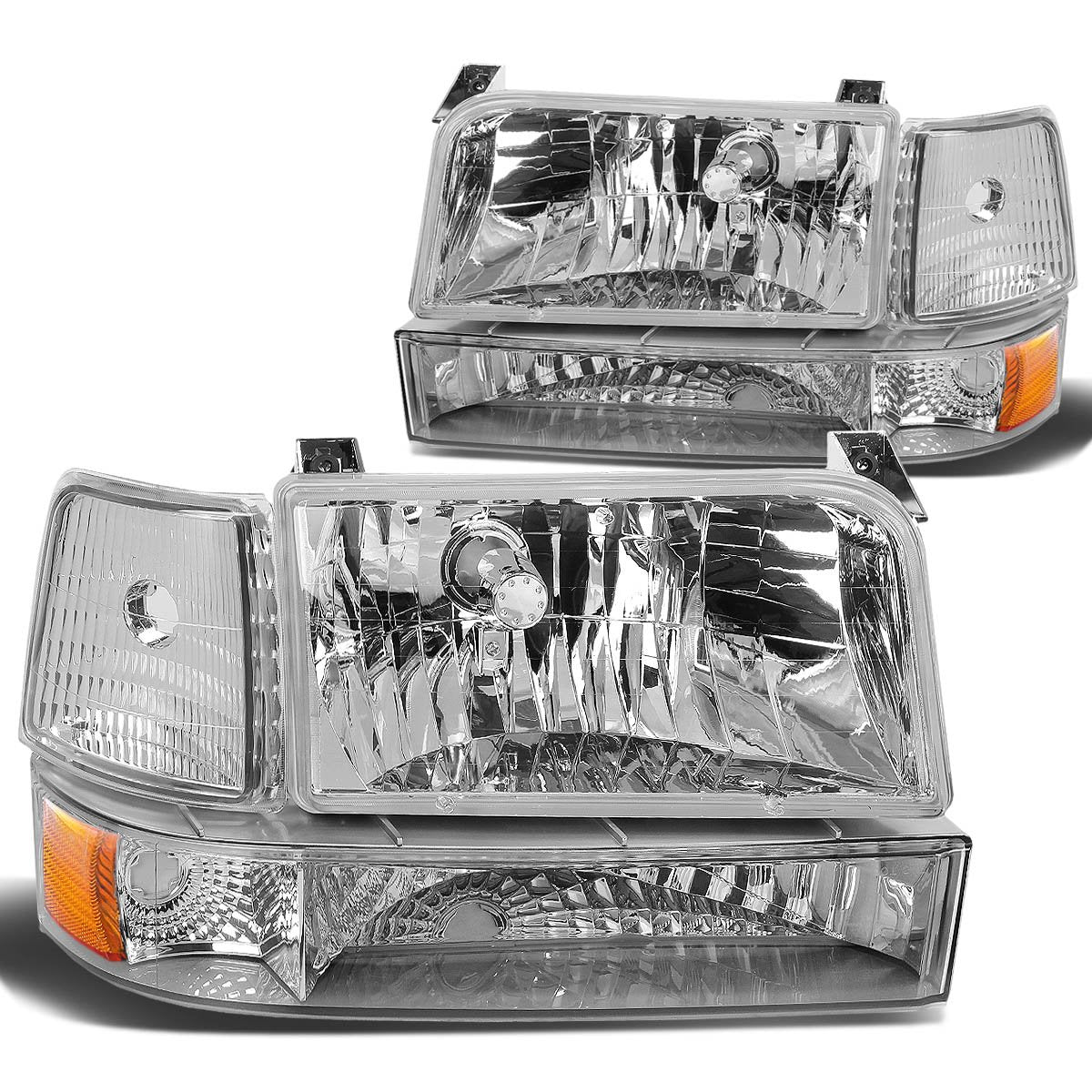 Dna Motoring Hl-Oh-F15092-6P-Ch-Am Chrome Amber Headlights Replacement Compatible With 92-96 F150 F250 F350/Bronco
