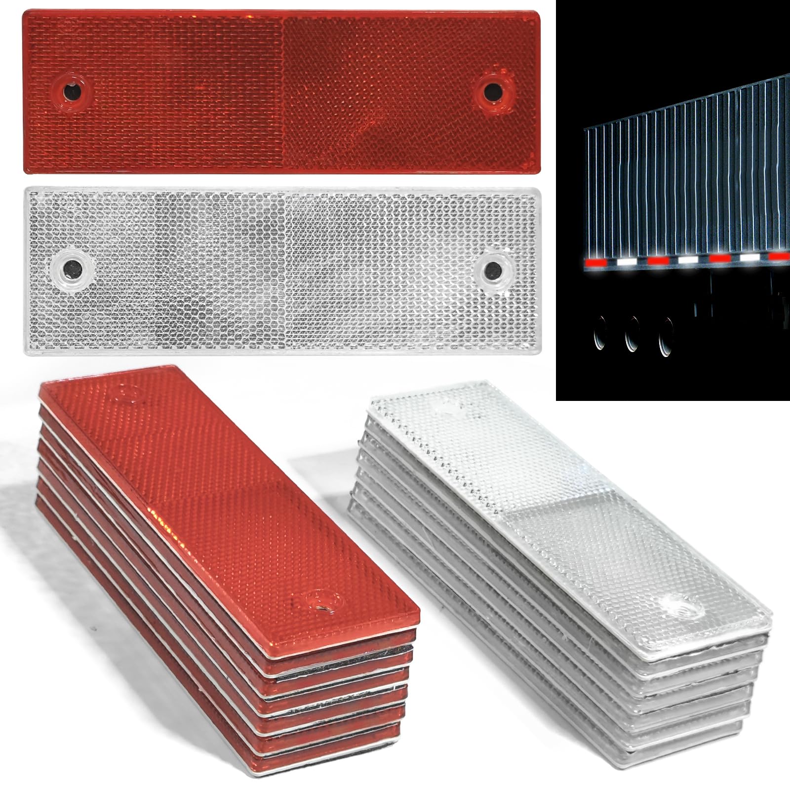 Tutudow Waterproof Self-Adhesive Car Truck Safety Reflective Strips, Hazard Warning Stickers, For Rvs, Cars, Trucks, Road Signs (Red/White) - Pack Of 16