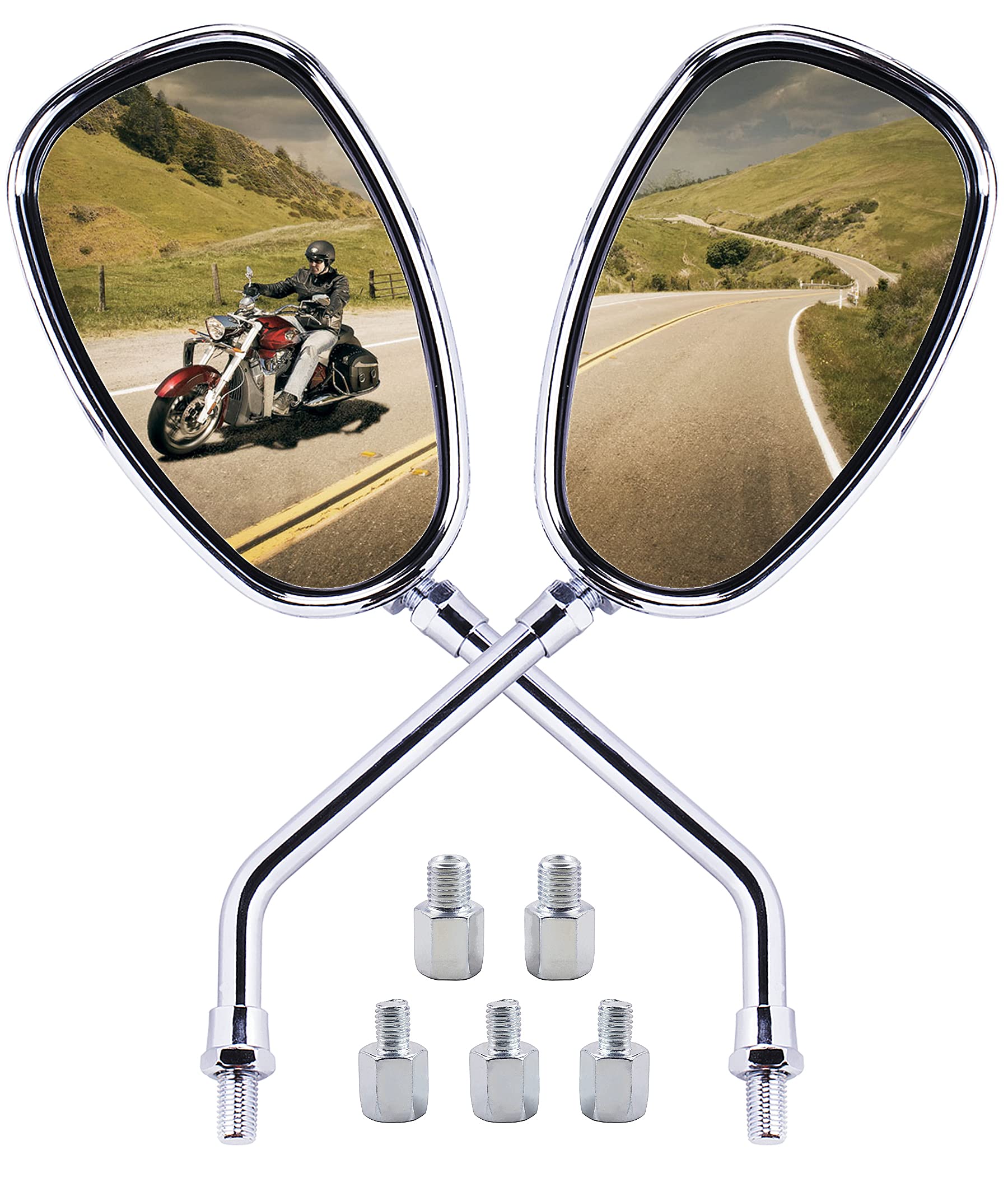 Oraevy Motorcycle Mirrors, Universal 10Mm 8Mm Chrome Motorcycle Rear View Side Mirrors Handle Bar Bar End Motorcycle Mirrors