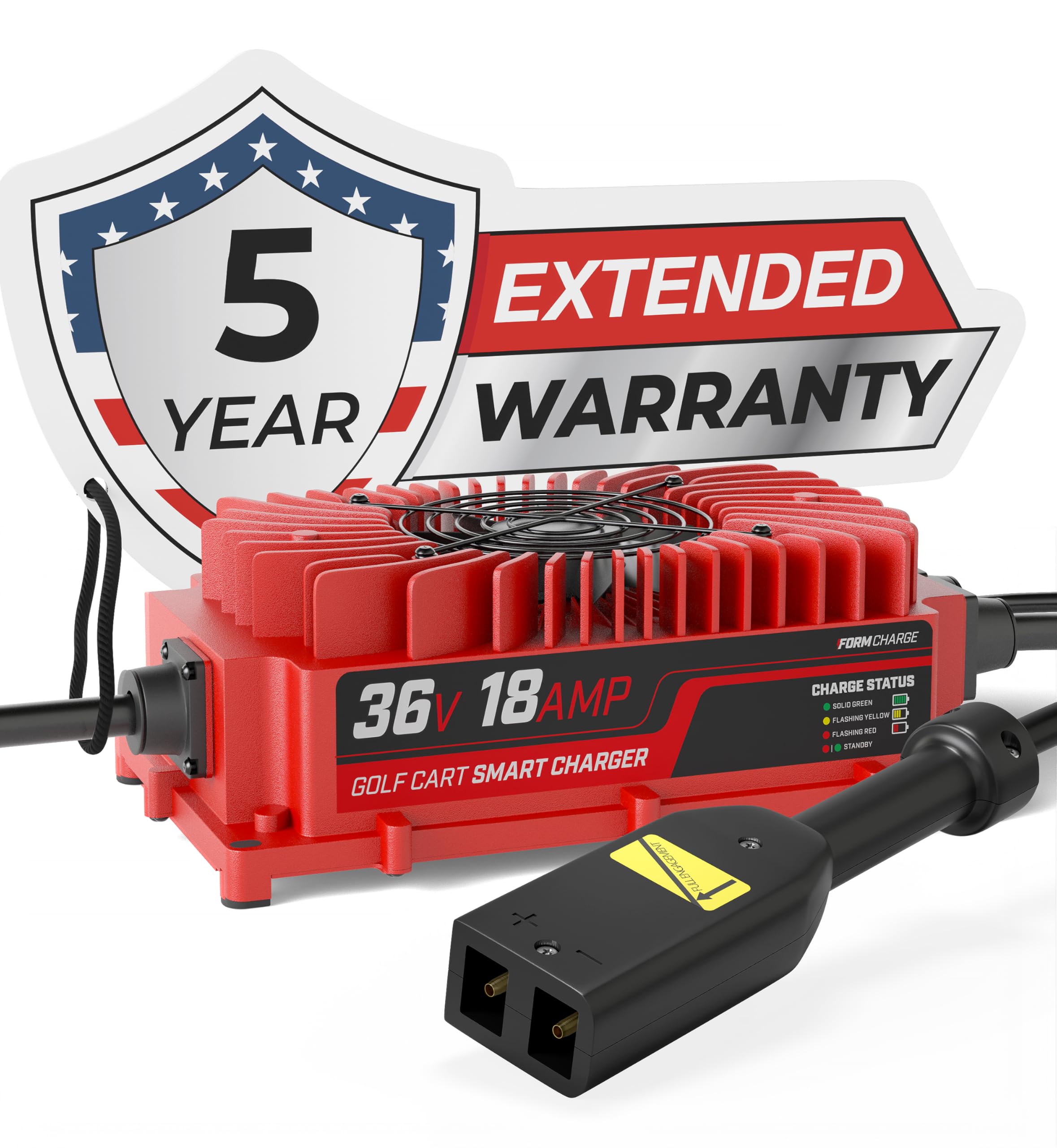 FORM 36V Golf Cart Battery Charger for EZGO TXT - D-Style Plug, 18AMP Lead Acid, Red, Durable and Efficient Charging Solution