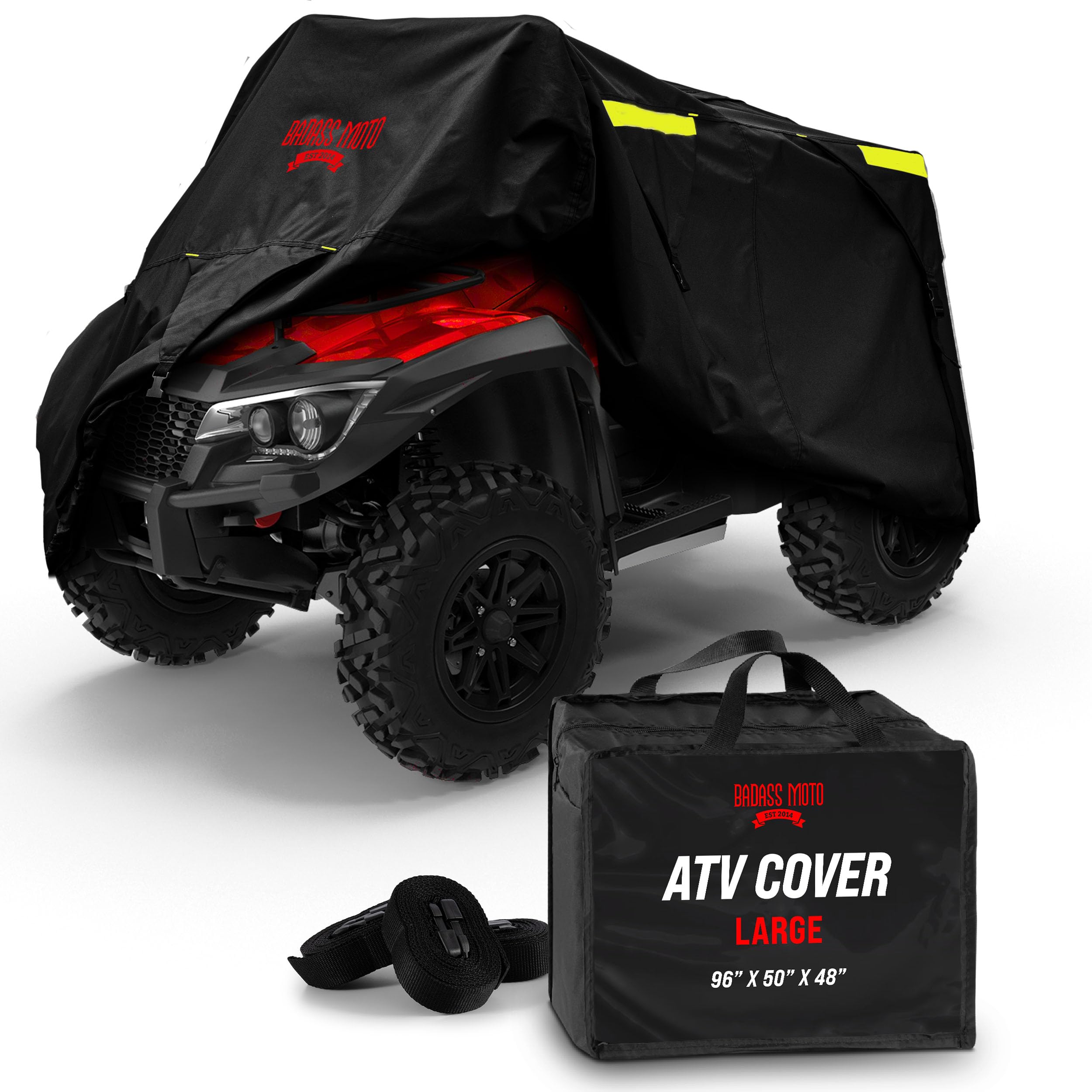 Badass Moto Atv Covers Waterproof Outdoor Heavy Duty, Rip-Resistant, Night-Reflective Quad Cover, 4 Wheeler Cover, Easy-Access Zipper & Vents Four Wheeler Accessories - Atv Gifts, Large 95' Long