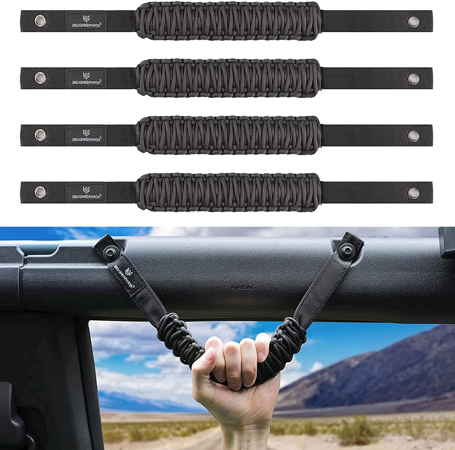 Seven Sparta 4 Pack Roll Bar Grab Handles Compatible With Ford Bronco 2021 2022 2023 2024 2/4 Door, Paracord Grip Handle, Replacement For Bronco Interior Accessories (Not Compatible With Bronco Sport)