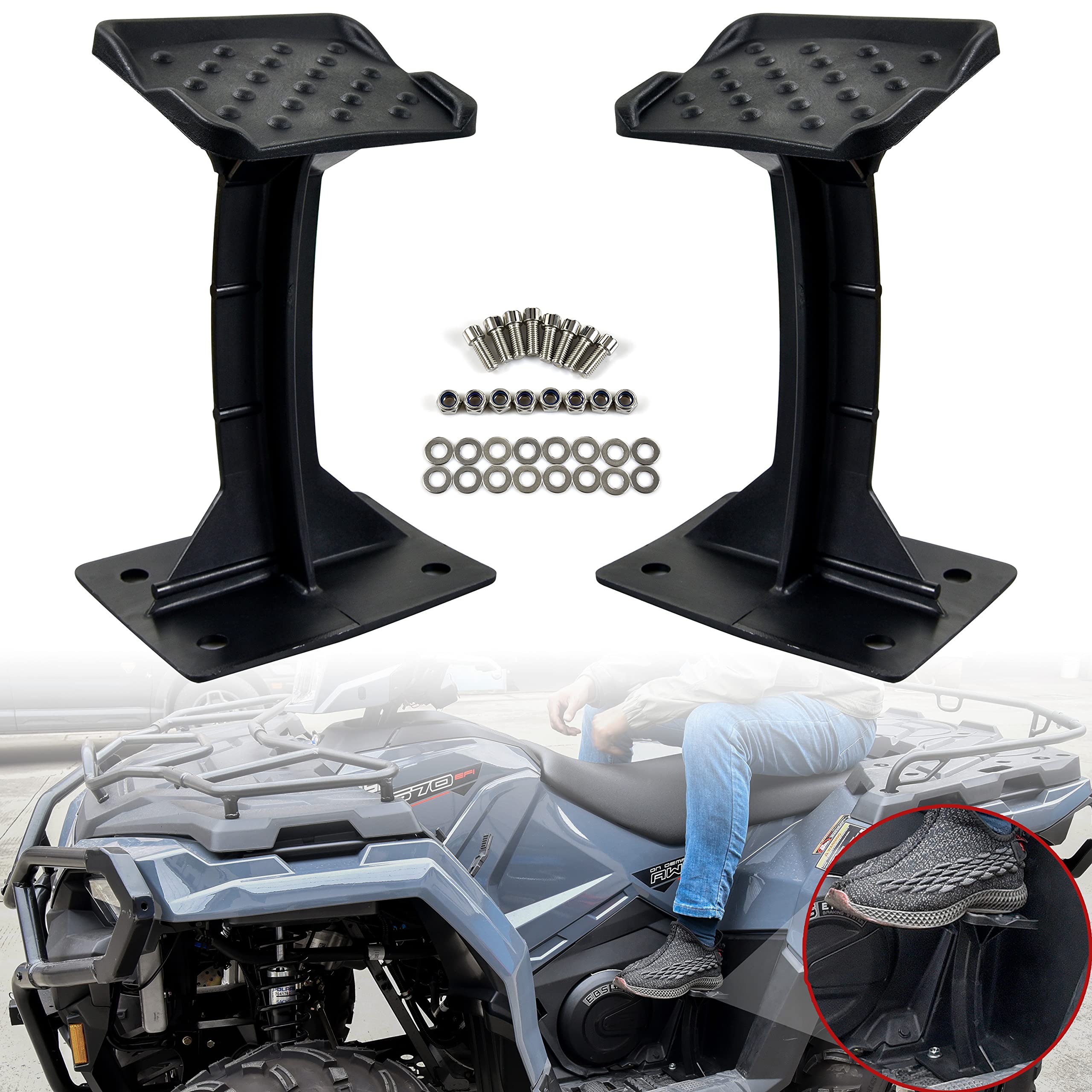 Sautvs Atv Passenger Foot Rest For Sportsman 570 450 H.O.21-24, Rear Lounger Foot Pedestal Foot Pegs Pedal Footboards For Polaris Sportsman 570 450 H.O. 2021-2024 Accessories (2Pcs)