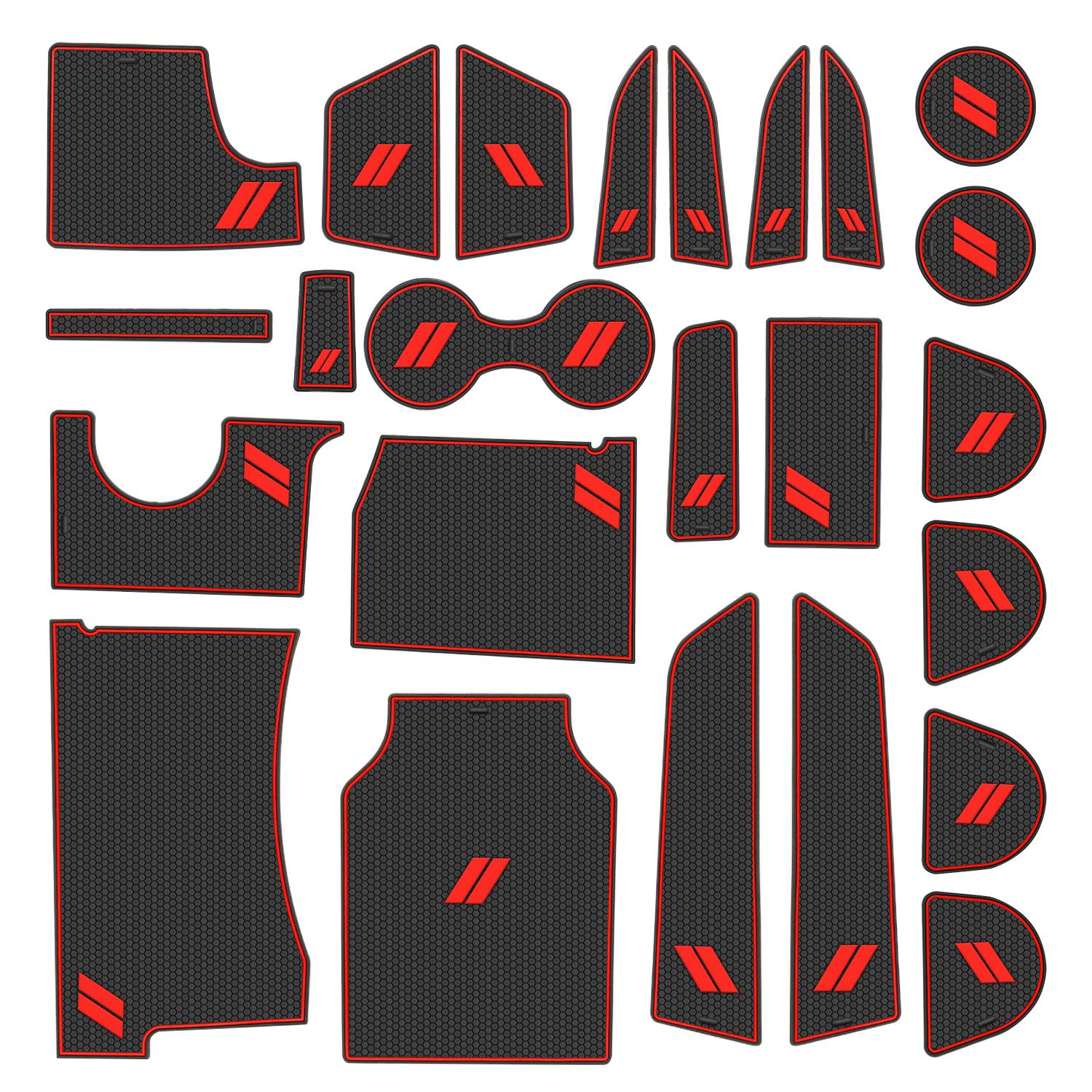 REMOCH 26pcs Cup Holder Insert & Console Liner Mats for Dodge Charger 2015-2023 - Red Trim, Interior Door Pocket Accessories