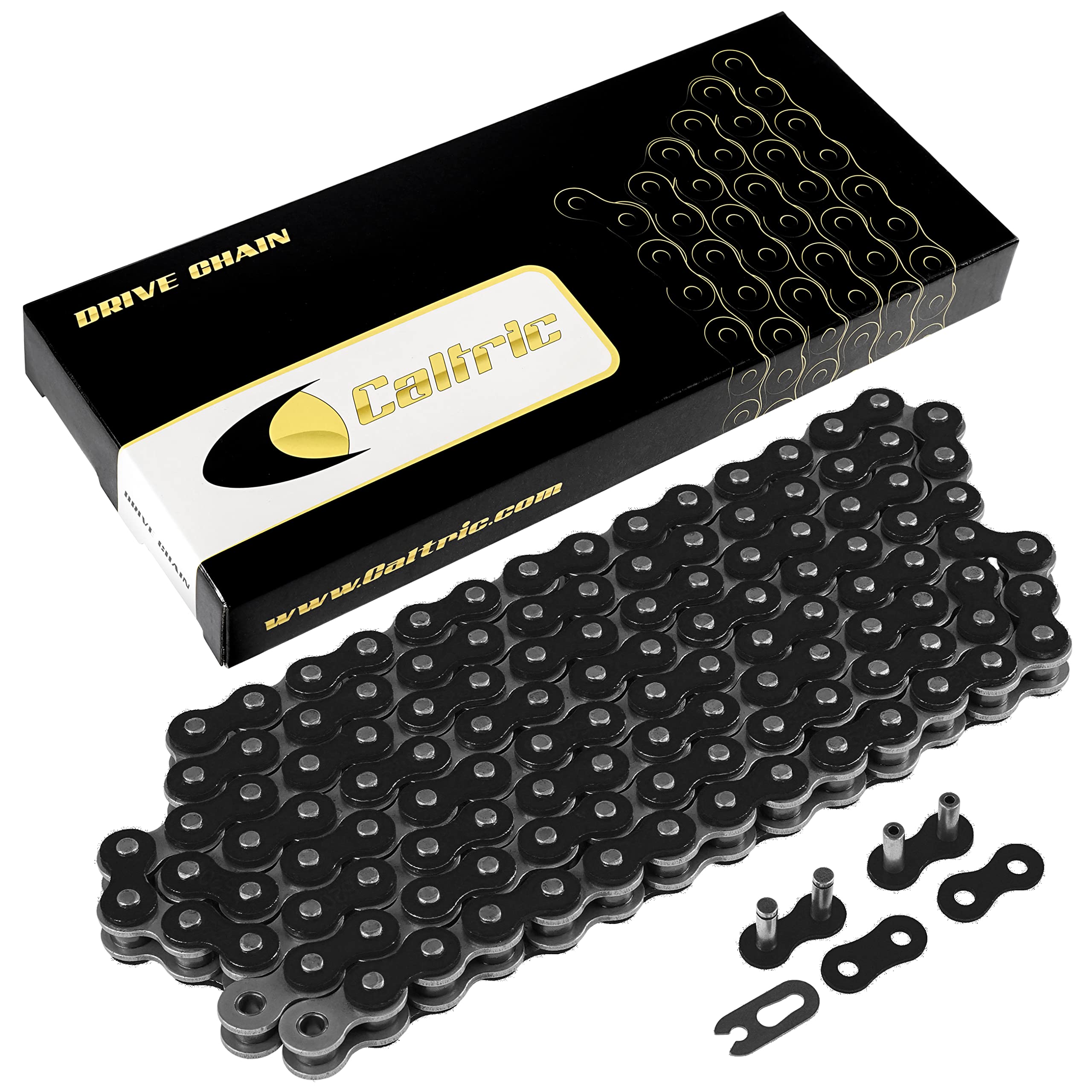 Caltric Balck 520-Pitch 120-Links Non-Oring Drive Chain Compatible With Atv/Utv/Quad/Side X Side/Motorcycle/Dirtbike/With Rivet And Clip On Master Links