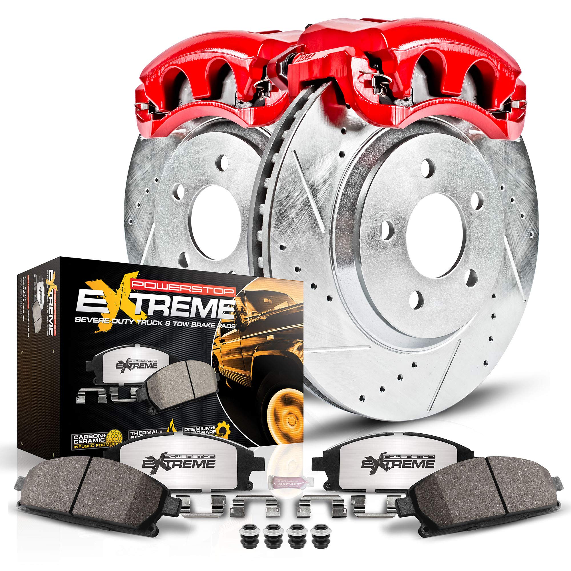 Power Stop Kc8029-36 Front Z36 Truck & Tow Brake Pad And Rotor Kit With Red Powder Coated Calipers For Ford F-350 Super Duty 2015-2016 [Model Specific]