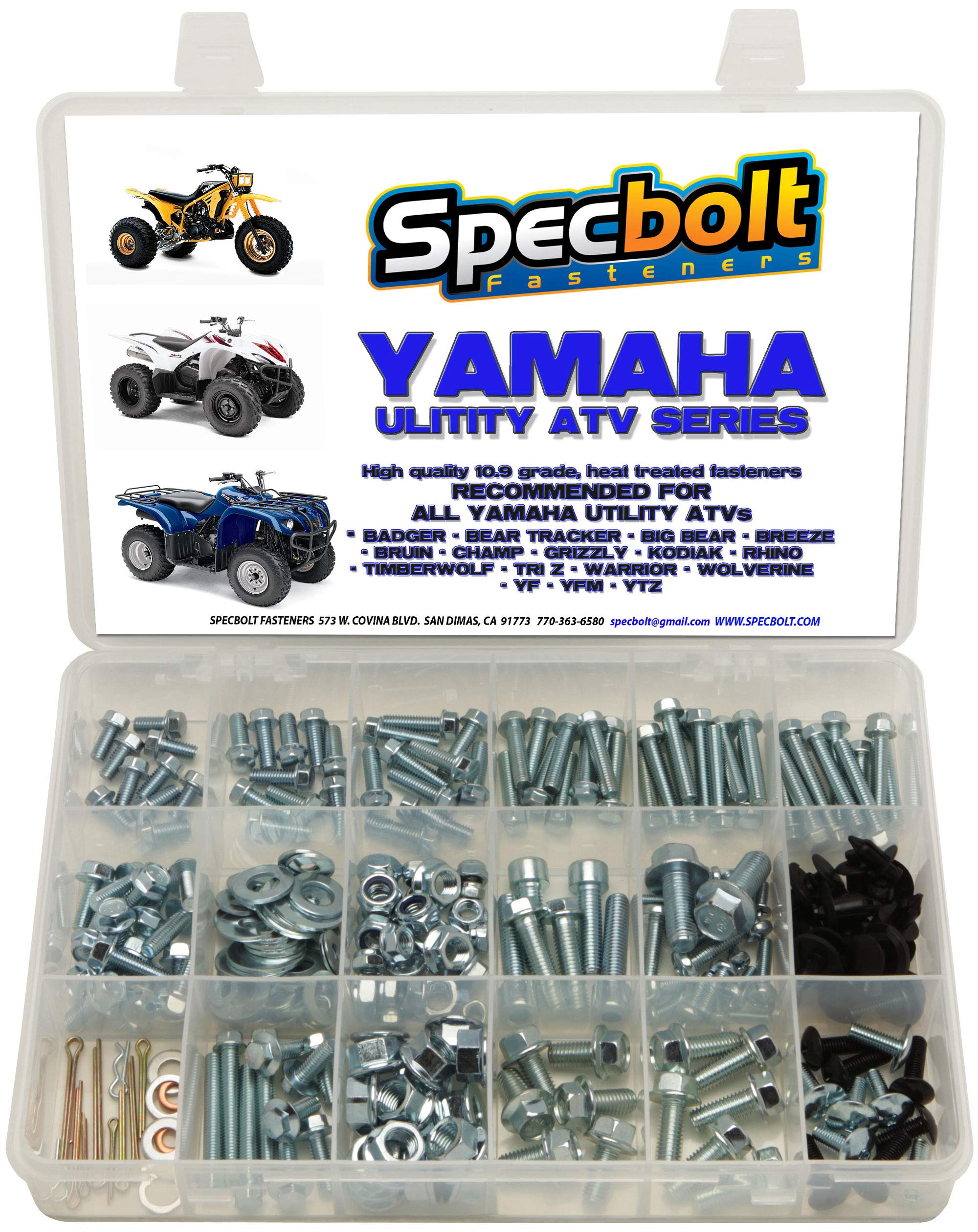 250Pc Specbolt Bolt Kit For Yamaha Utility Atv Including All Grizzly Warrior Wolverine Big Bear Tracker Breeze Timberwolf Rhino Yfm Ytz For Maintenance & Restoration Using Spec Fasteners For Quads
