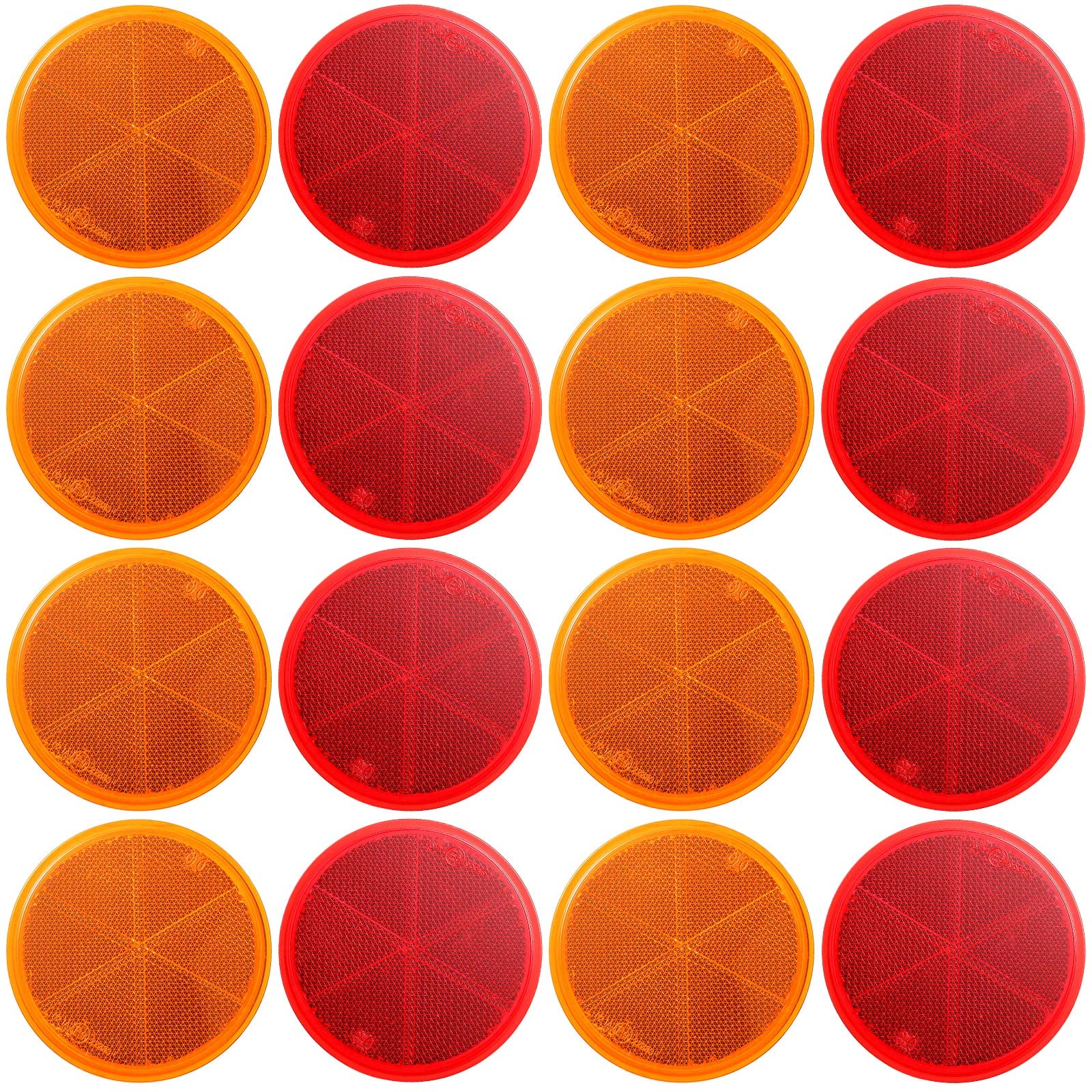 16 Pieces Round Reflectors 3'' Stick On Reflector Quick Mount Bicycle Reflectors Adhesive Motorcycle Safety Reflector For Cars, Trailer, Trucks, Boat, Atv, Dirt Bike, Mailboxes, Red And Amber