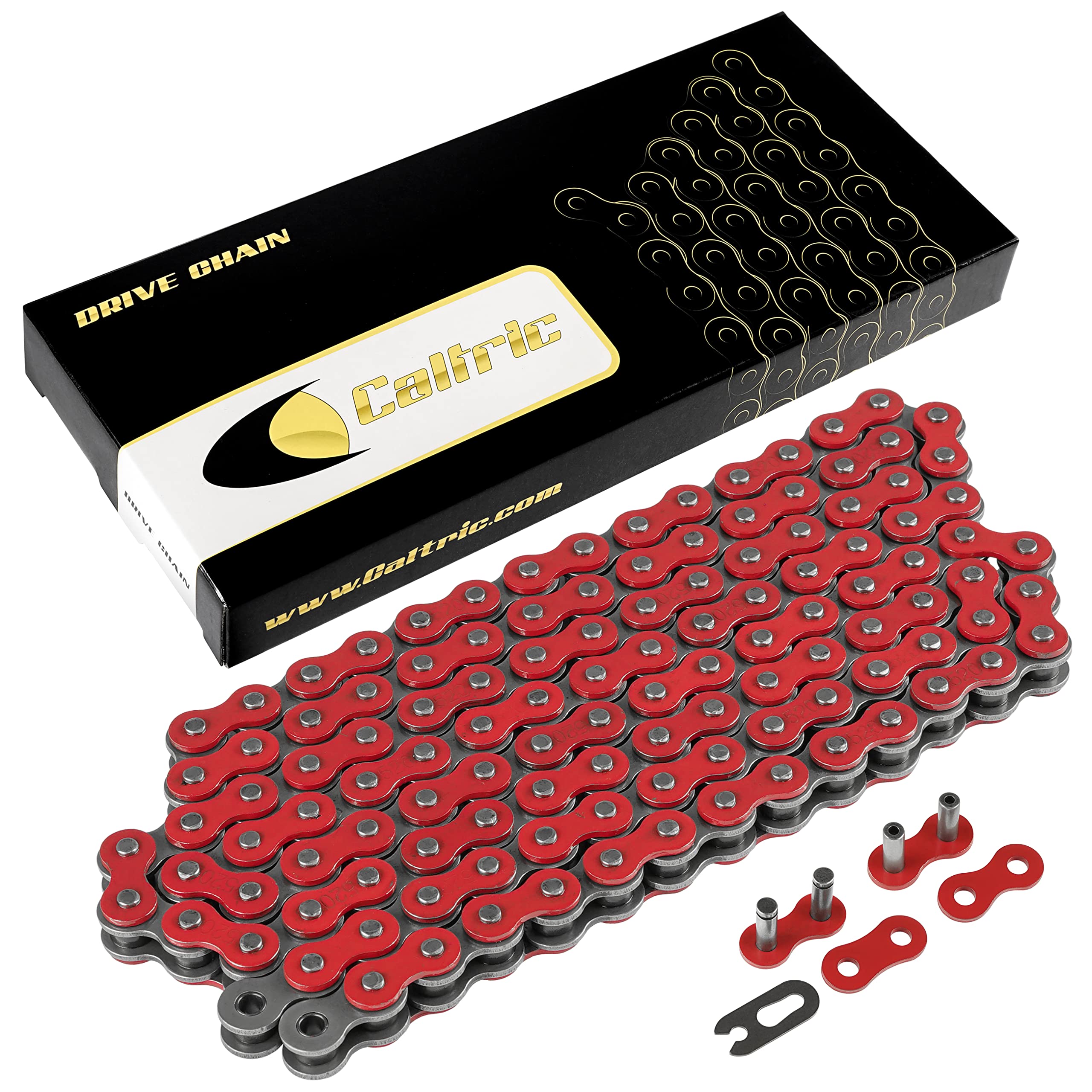 Caltric Red 520-Pitch 120-Links Non-Oring Drive Chain Compatible With Atv/Utv/Quad/Side X Side/Motorcycle/Dirtbike/With Rivet And Clip On Master Links