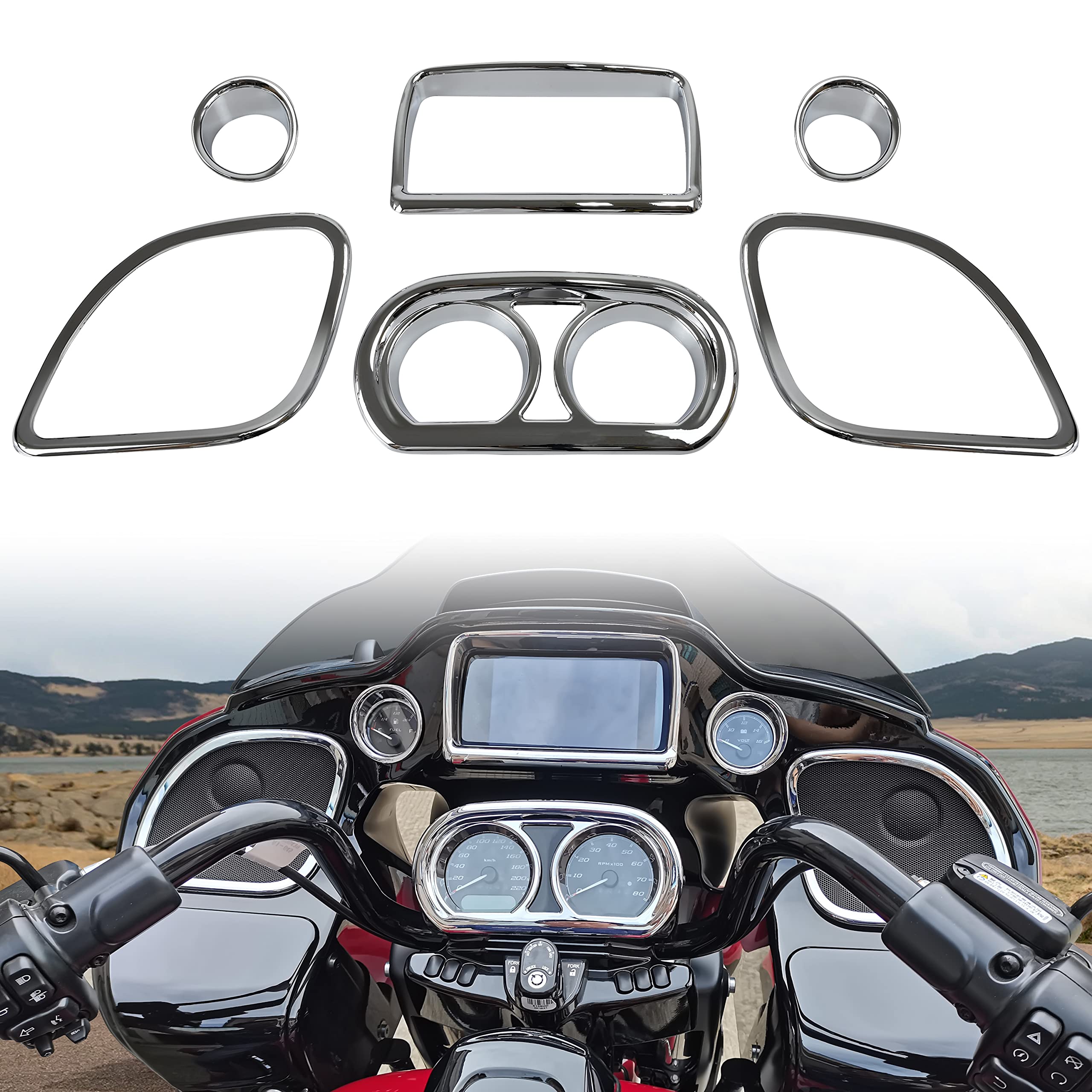 Veisutor Inner Fairing Trim Kit For 2015-2022 Road Glide, Chrome Speedometer Gauge Covers For Harley Cvo Road Glide Limited Special Ultra 2015-2022 Accessories, Replace #61400296