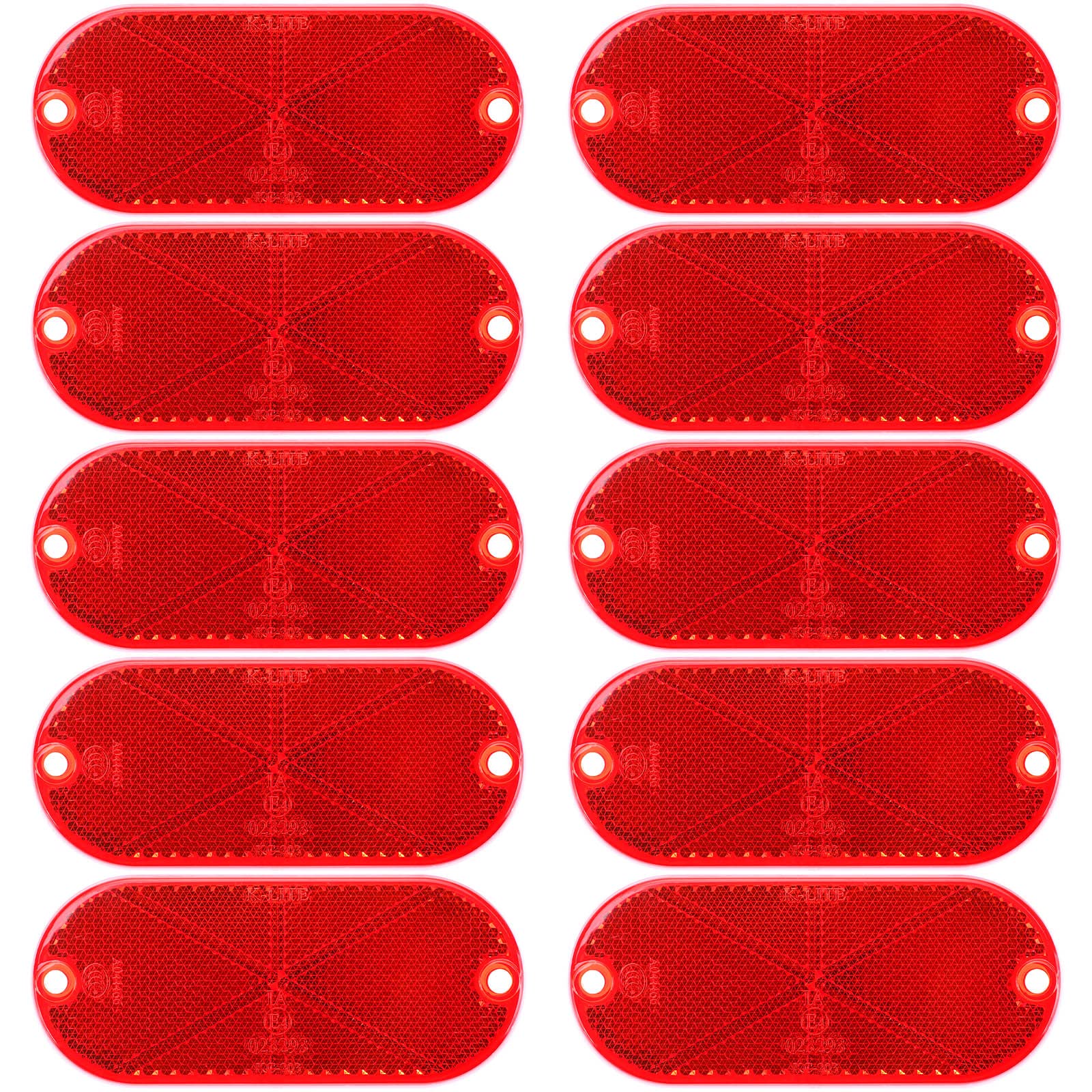 10 Pack Front Reflector Oval Reflector For Driveway Fence Gate Posts Trailers Safety Reflectors Automobiles Boats Mailboxes Reflector With Center Mounting Hole (Red)