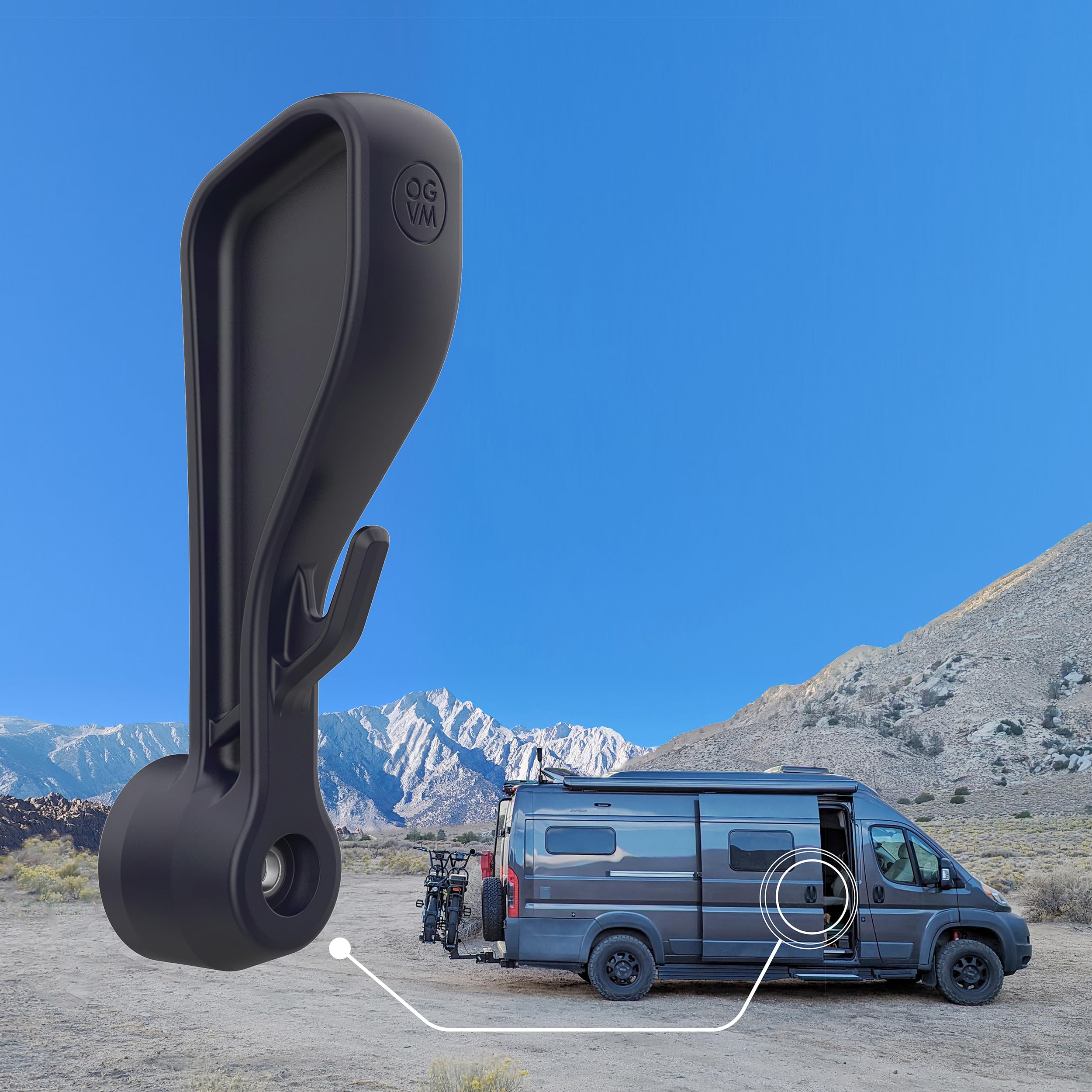 Openglass Van Mods - Dodge Ram Promaster Van Sliding Door Handle Upgrade - All Years (2014-2024) - Long Handle, Ergonomic Finger Scoops & Hanging Hook - 1 Min Install, Virtually Indestructible